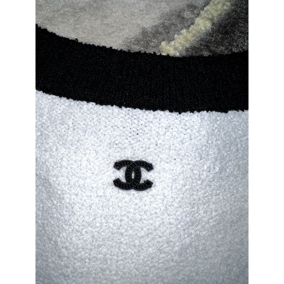 Chanel 23P White Black CC Logo Ribbed Hem Stretch Cotton Knit Top Tank Shirt 38 - Picture 5 of 12